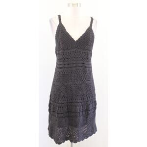 NWT Lucky Brand Dark Gray Crochet Knit Dress Size M Beach Summer Sleeveless